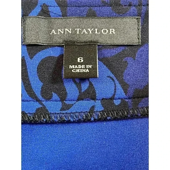 Ann Taylor Damask Ponte Pencil Skirt Blue Pattern Size 6 - Picture 4 of 6
